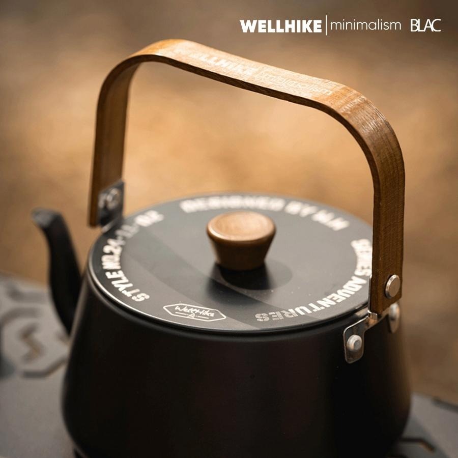 【BLAC黑客】WELLHIKE鈦黑鋁合金煮水壺燒水壺茶壺1.1公升 胡桃木提手 輕量化198g-細節圖6