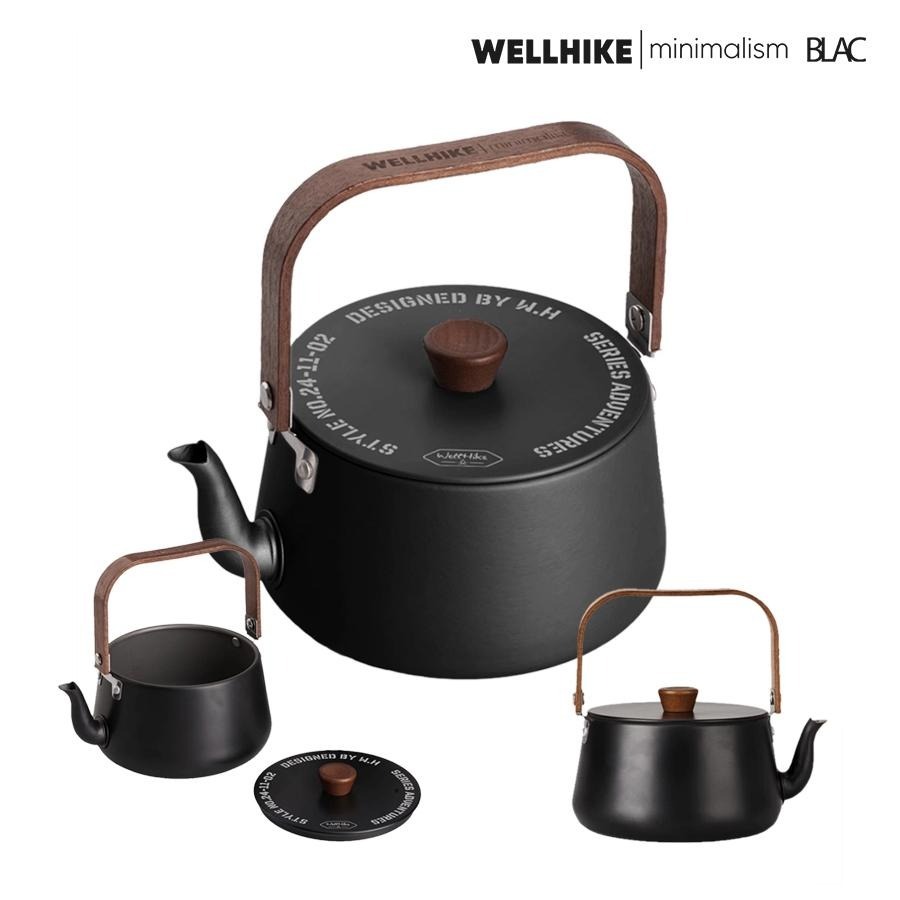 【BLAC黑客】WELLHIKE鈦黑鋁合金煮水壺燒水壺茶壺1.1公升 胡桃木提手 輕量化198g-細節圖7