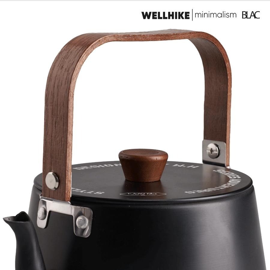 【BLAC黑客】WELLHIKE鈦黑鋁合金煮水壺燒水壺茶壺1.1公升 胡桃木提手 輕量化198g-細節圖8