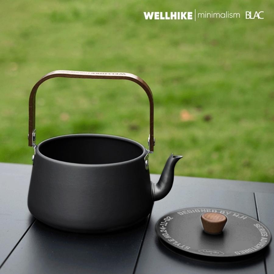 【BLAC黑客】WELLHIKE鈦黑鋁合金煮水壺燒水壺茶壺1.1公升 胡桃木提手 輕量化198g-細節圖9