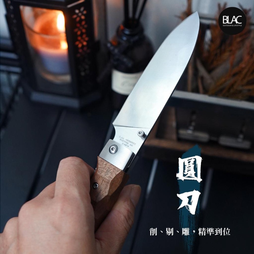 【BLAC黑客】黑胡桃木折疊料理刀廚刀餐刀實木鑽石錘紋 德國C.Jul.Herbertz Rostfrei 440c鋼材-細節圖7