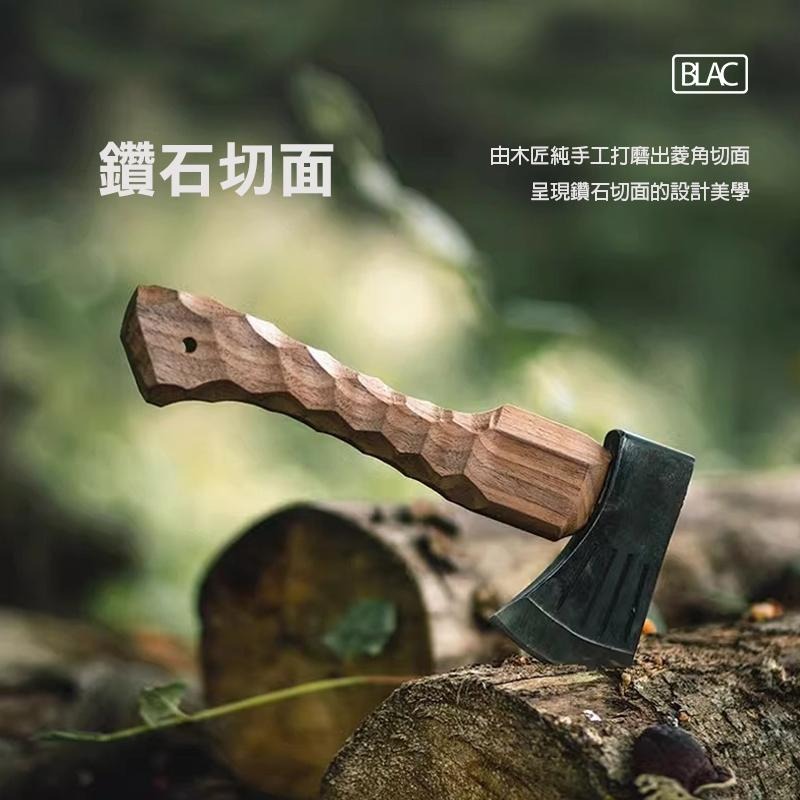 【BLAC黑客】山系錳鋼鍛造劈柴斧斧頭手斧 65#錳鋼 黑胡桃木實木手工雕刻手柄 牛皮皮套-細節圖4