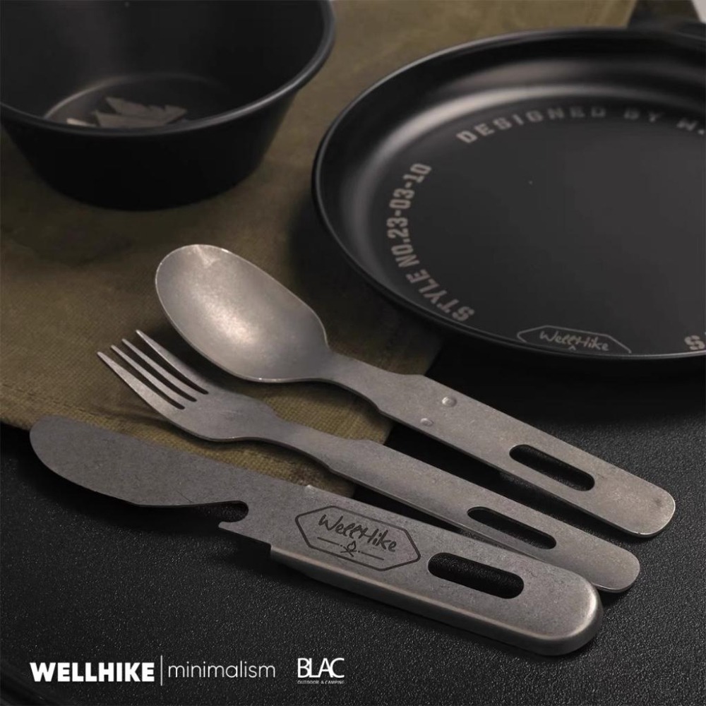 【BLAC黑客】WELLHIKE304不鏽鋼仿舊刀叉勺三件套装 復古仿舊石洗-細節圖3