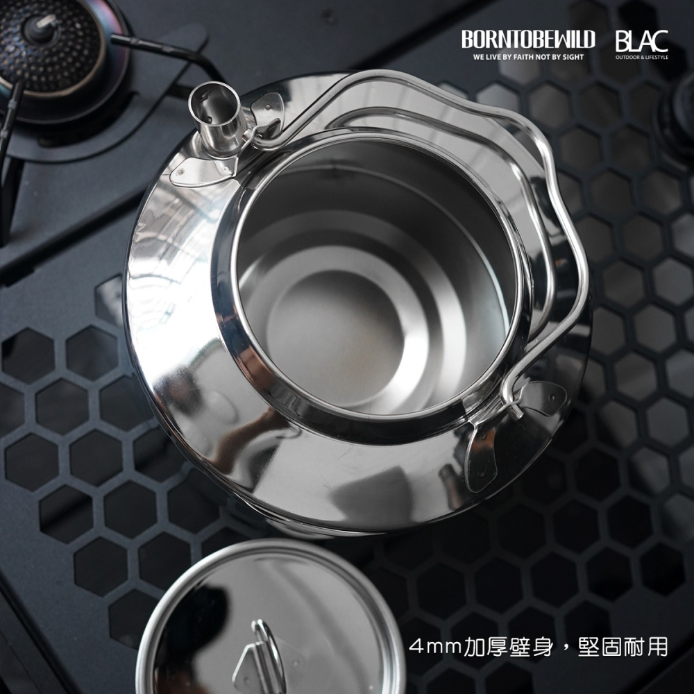 【BLAC黑客】304不鏽鋼銀白鏡面煮水壺茶壺1.2L 極簡圓潤曲線 可自立隔熱提手-細節圖6