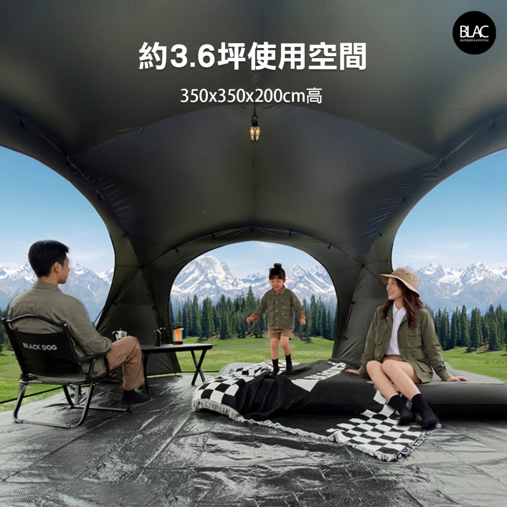 【BLAC黑客】BLACKDOG黑狗穹頂帳篷球帳基地帳350x350cm 全遮光鈦黑膠含四邊門片-細節圖4