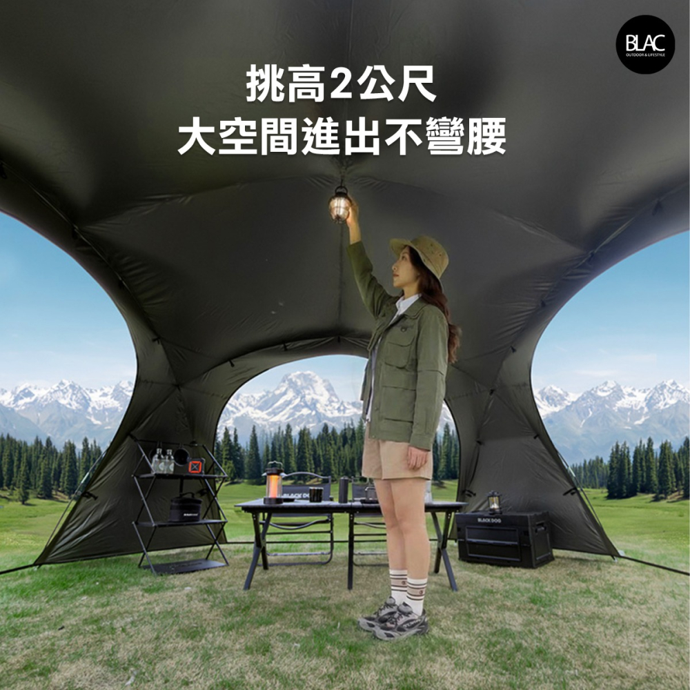 【BLAC黑客】BLACKDOG黑狗穹頂帳篷球帳基地帳350x350cm 全遮光鈦黑膠含四邊門片-細節圖6