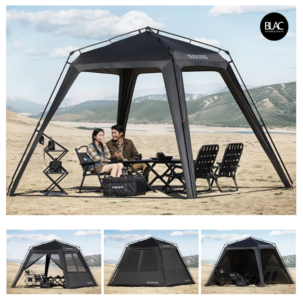 【BLAC黑客】BLACKDOG黑狗速開帳篷遮陽篷遮雨篷園遊會帳篷客廳帳300x300cm 全遮光鈦黑膠含四邊門片-細節圖4