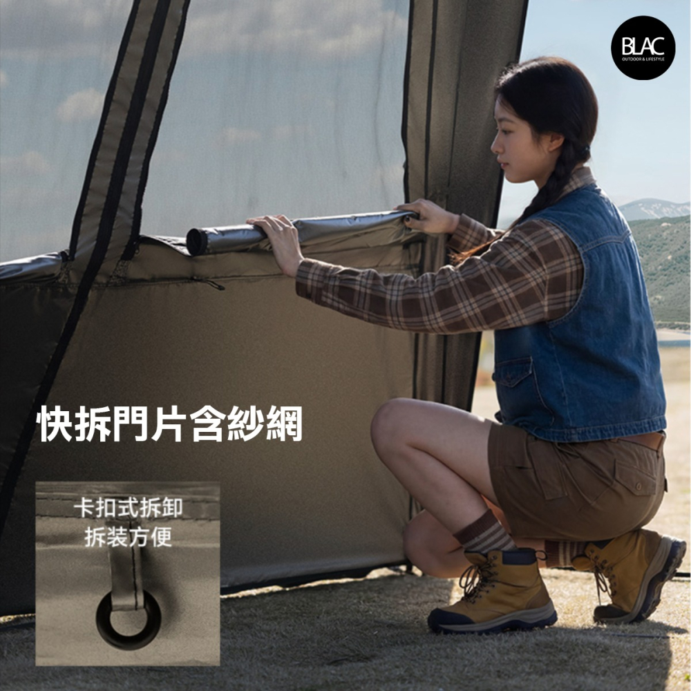 【BLAC黑客】BLACKDOG黑狗速開帳篷遮陽篷遮雨篷園遊會帳篷客廳帳300x300cm 全遮光鈦黑膠含四邊門片-細節圖7