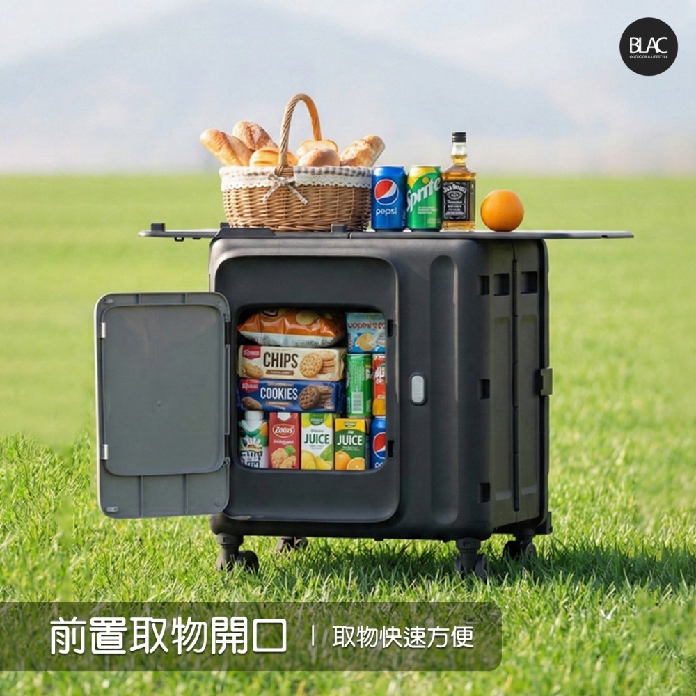 【BLAC黑客】BLACKDOG黑狗折疊收納箱推車購物車行李箱 雙開門自帶桌板 伸縮拉桿-細節圖5