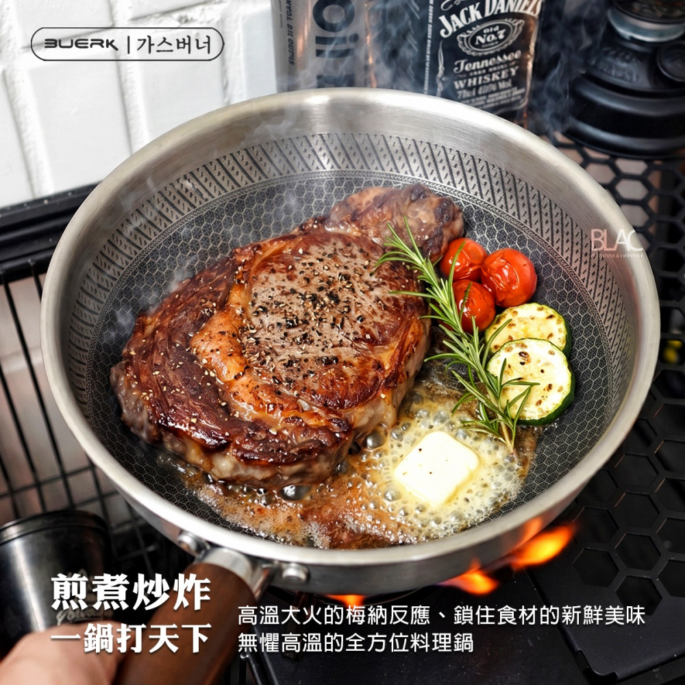 【BLAC黑客】BUERK立體蜂巢炒鍋煎鍋湯鍋 304不鏽鋼三層複合鋼材 高導磁性電磁爐IH爐可用-細節圖4