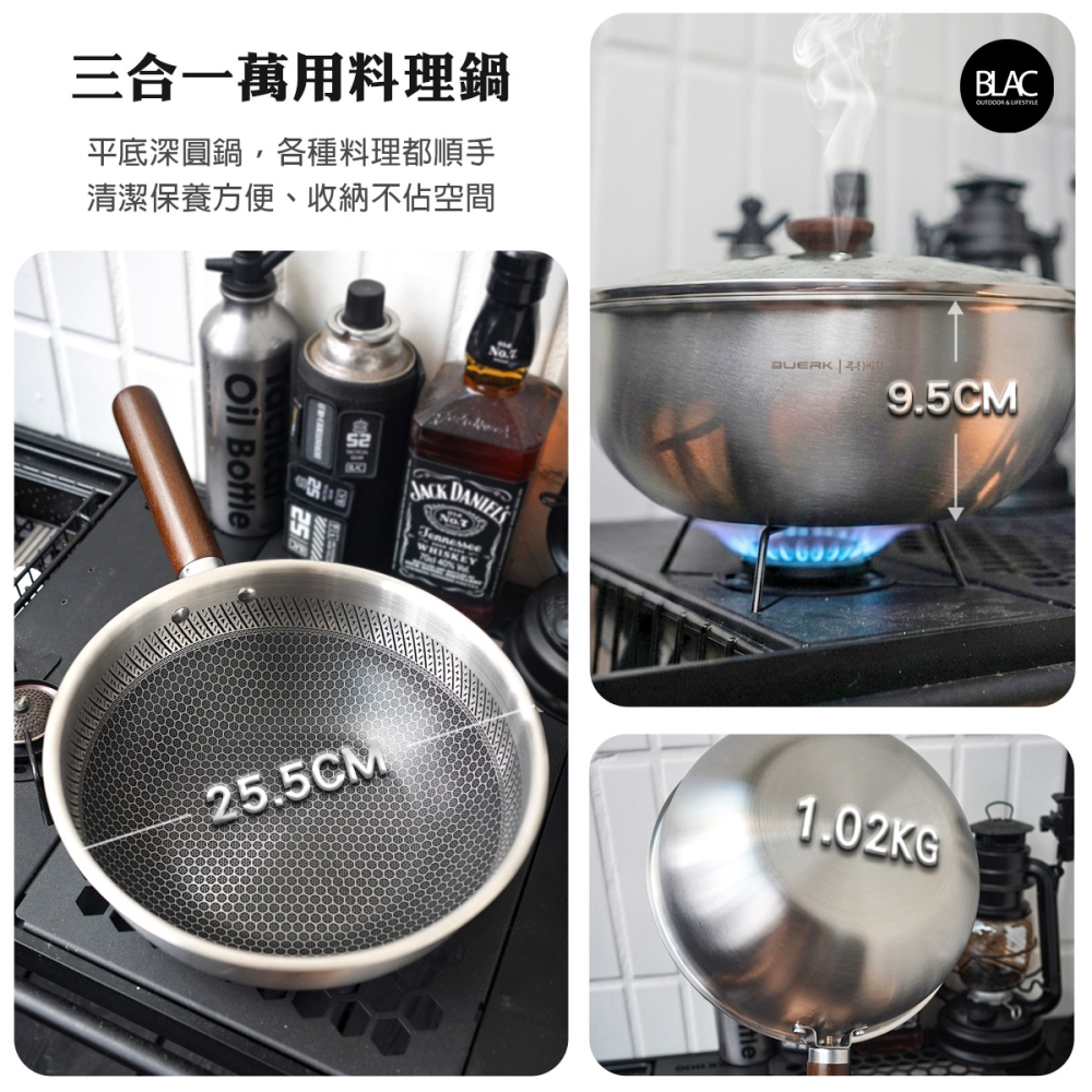 【BLAC黑客】BUERK立體蜂巢炒鍋煎鍋湯鍋 304不鏽鋼三層複合鋼材 高導磁性電磁爐IH爐可用-細節圖7