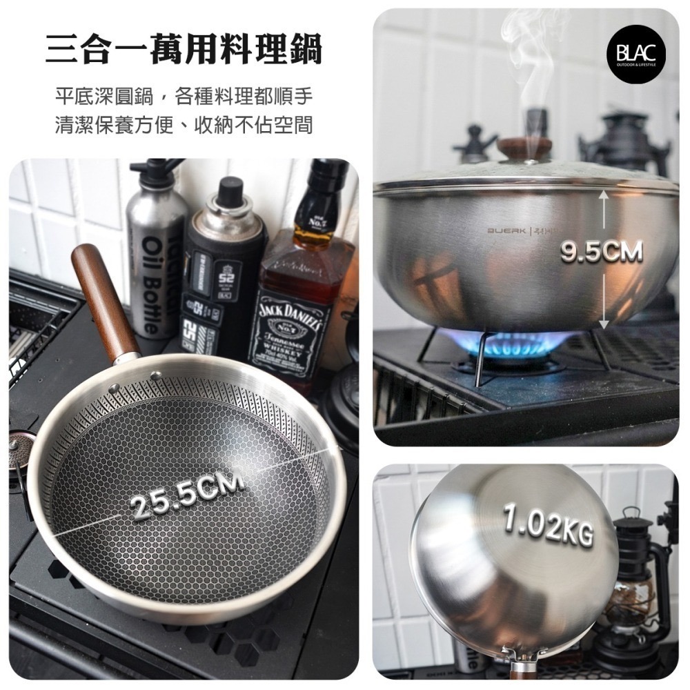 【BLAC黑客】立體蜂巢炒鍋煎鍋湯鍋 304不鏽鋼三層複合鋼材 高導磁性電磁爐IH爐可用BUERK-細節圖7