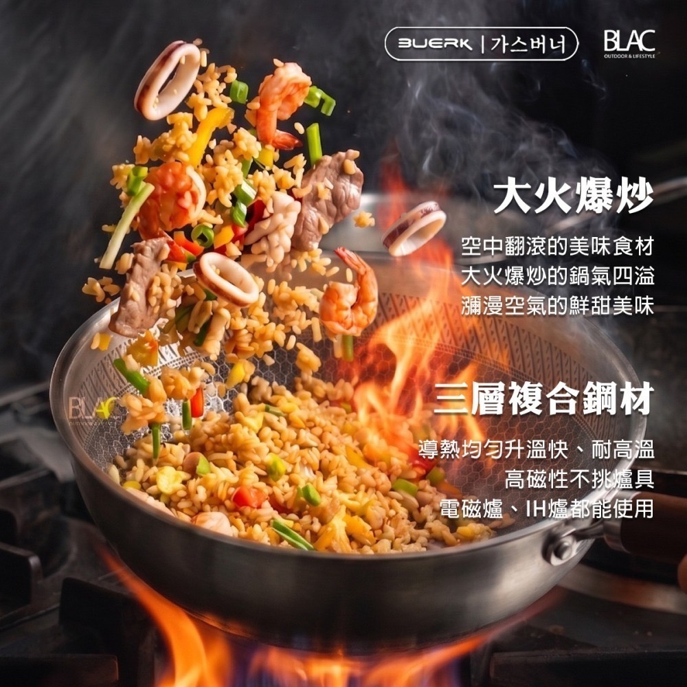 【BLAC黑客】立體蜂巢炒鍋煎鍋湯鍋 304不鏽鋼三層複合鋼材 高導磁性電磁爐IH爐可用BUERK-細節圖2
