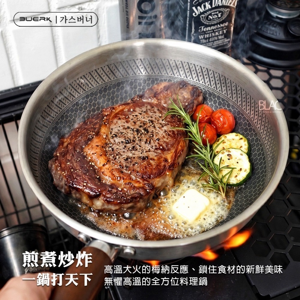 【BLAC黑客】立體蜂巢炒鍋煎鍋湯鍋 304不鏽鋼三層複合鋼材 高導磁性電磁爐IH爐可用BUERK-細節圖4