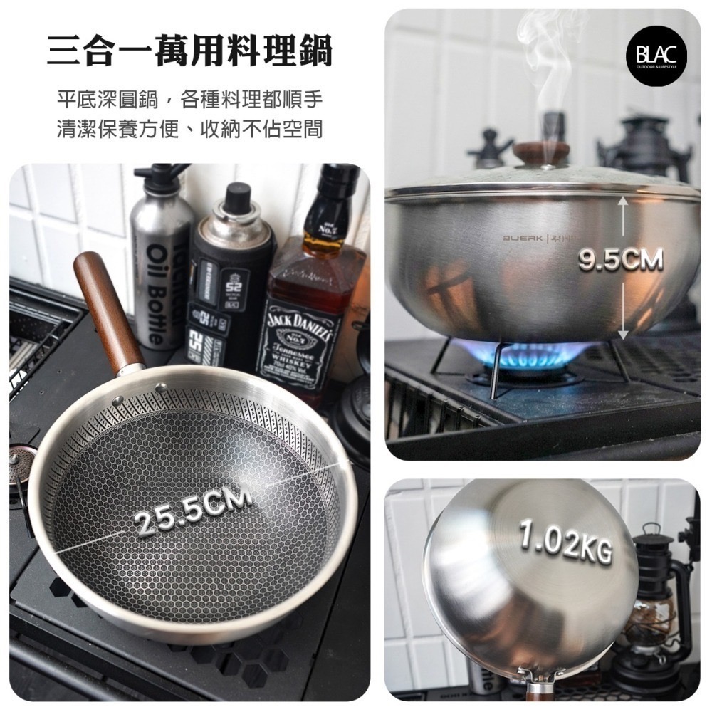 【BLAC黑客】立體蜂巢炒鍋煎鍋湯鍋 304不鏽鋼三層複合鋼材 高導磁性電磁爐IH爐可用BUERK-細節圖7