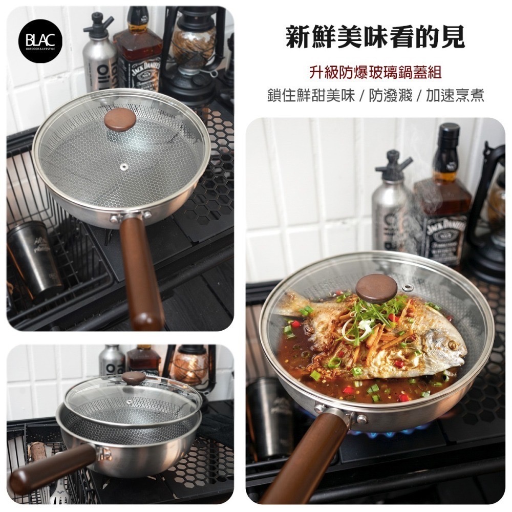 【BLAC黑客】立體蜂巢炒鍋煎鍋湯鍋 304不鏽鋼三層複合鋼材 高導磁性電磁爐IH爐可用BUERK-細節圖8