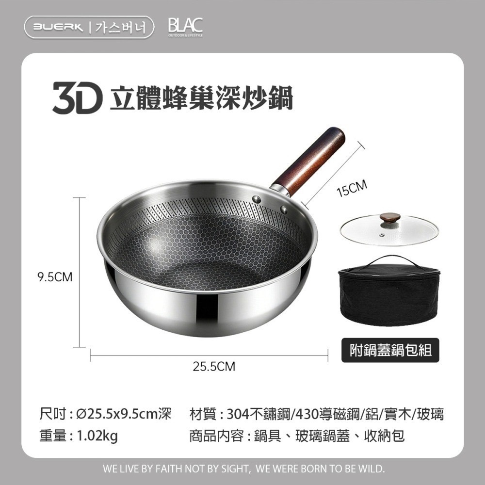 【BLAC黑客】立體蜂巢炒鍋煎鍋湯鍋 304不鏽鋼三層複合鋼材 高導磁性電磁爐IH爐可用BUERK-細節圖10