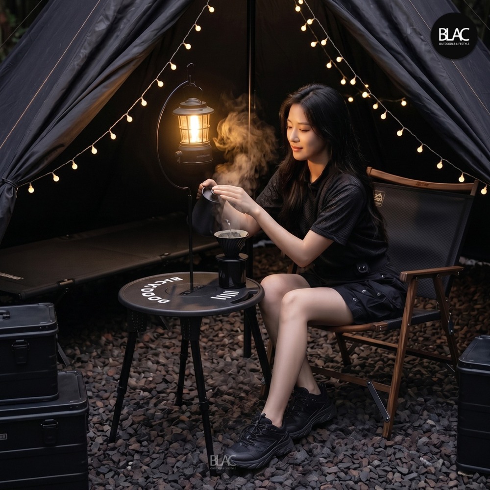【BLAC黑客】BLACKDOG黑狗露營桌圓桌椅凳釣魚桌 桌凳兩用附燈架 鋁合金桌腳 一體式收納-細節圖4