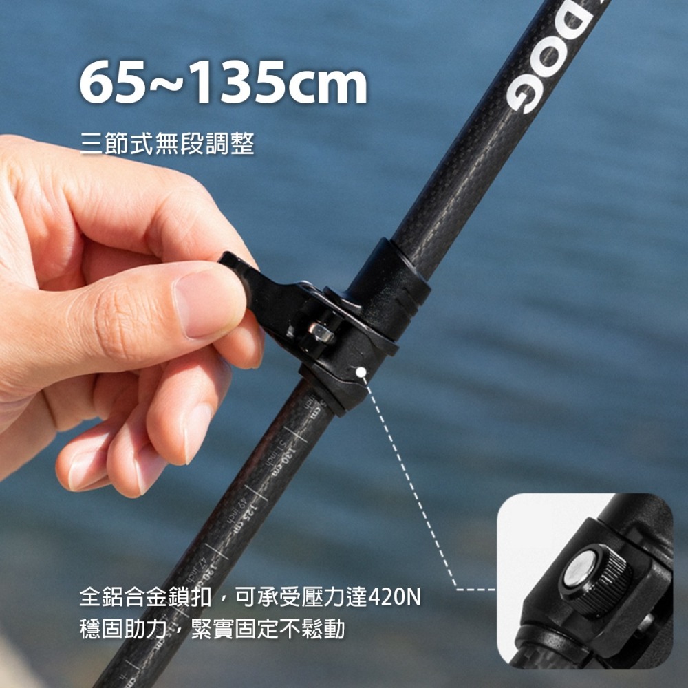 【BLAC黑客】BLACKDOG黑狗碳纖維登山杖 66~135cm三節式無段調整 全碳纖維多層X交叉編織-細節圖8