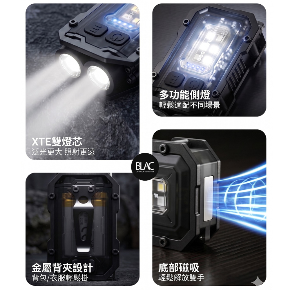 【BLAC黑客】BLACKDOG黑狗多功能照明警示燈手電筒登山頭燈帽夾燈 高規XT-E雙燈芯 防身燈-細節圖2