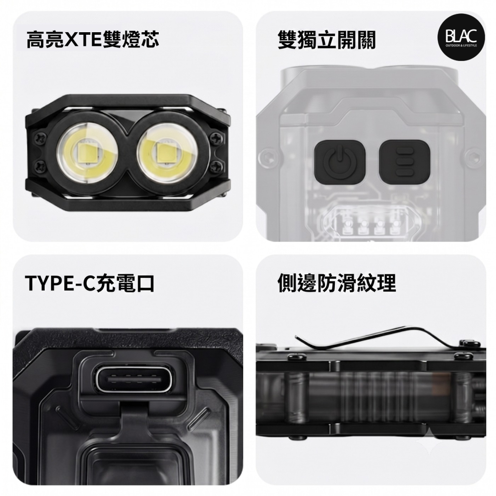 【BLAC黑客】BLACKDOG黑狗多功能照明警示燈手電筒登山頭燈帽夾燈 高規XT-E雙燈芯 防身燈-細節圖9