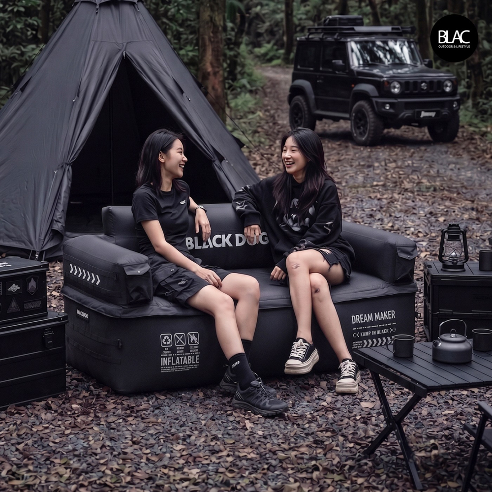 BLACKDOG黑狗雙人充氣沙發露營沙發充氣床 一鍵充放氣【BLAC黑客】內建充吸兩用電動打氣機 PVC高彈力內膽-細節圖3