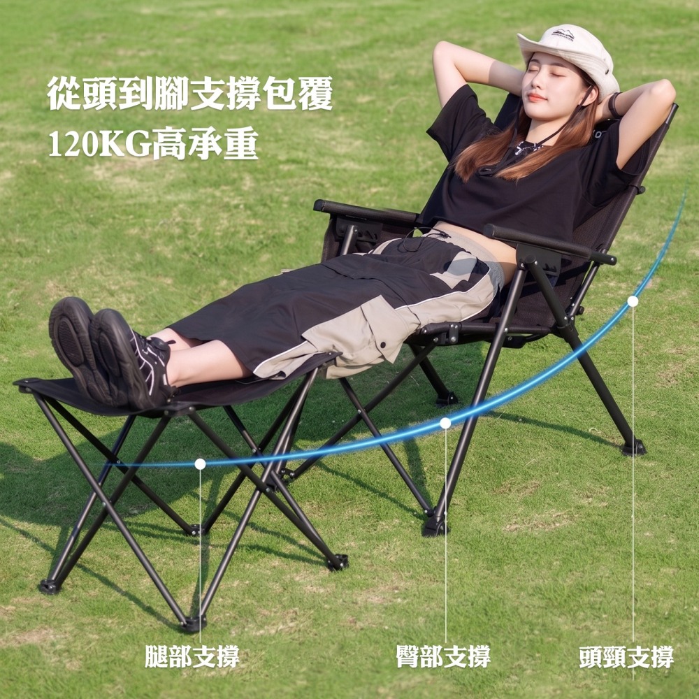 【BLAC黑客】BLACKDOG黑狗組合式躺椅露營椅折疊椅 腳托可拆卸做為桌凳使用 秒開秒收-細節圖5