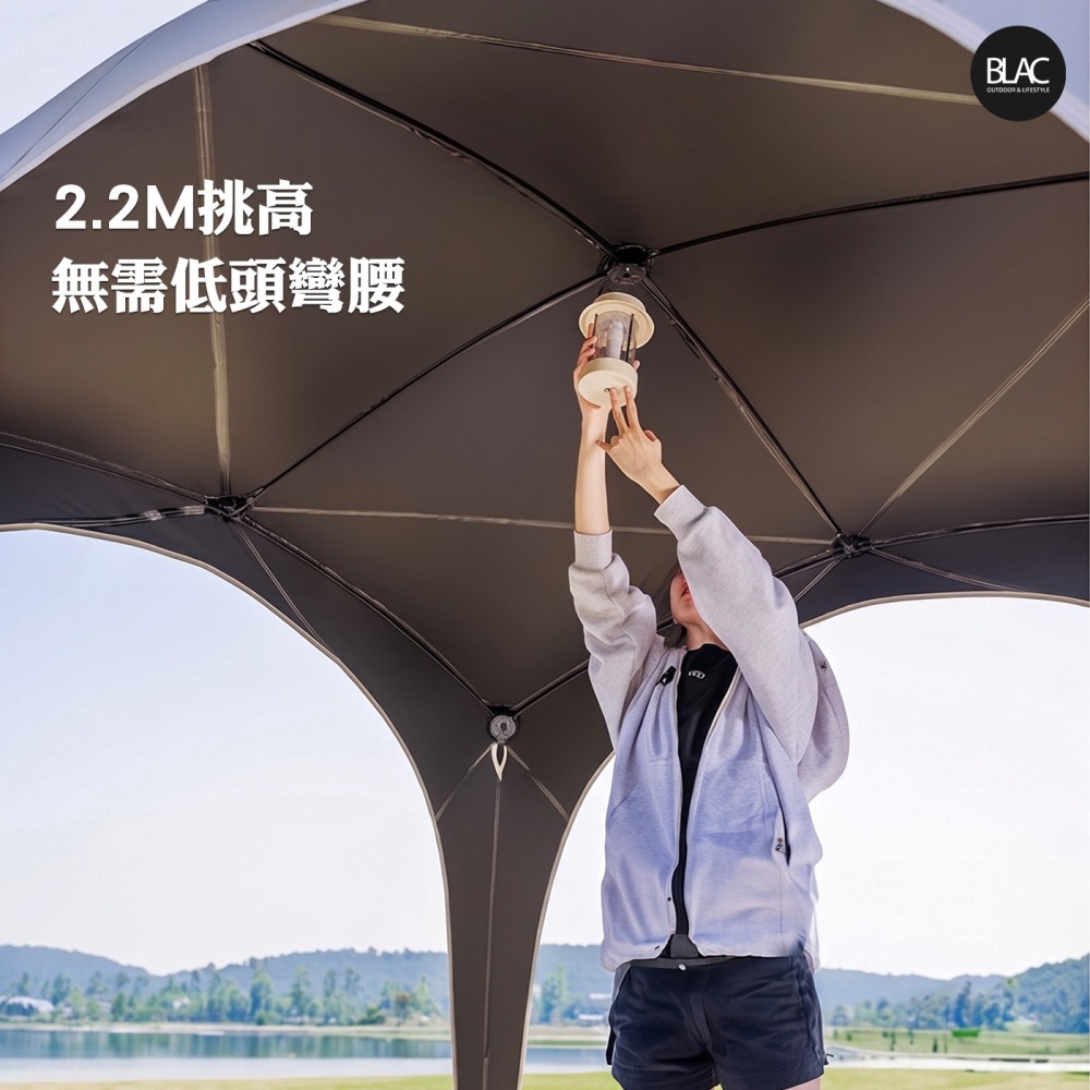 BLACKDOG黑狗速搭黑膠穹頂天幕帳篷Pro2.0拉鍊連接版 遮陽篷遮雨篷園遊會客廳帳300x300cm-細節圖9