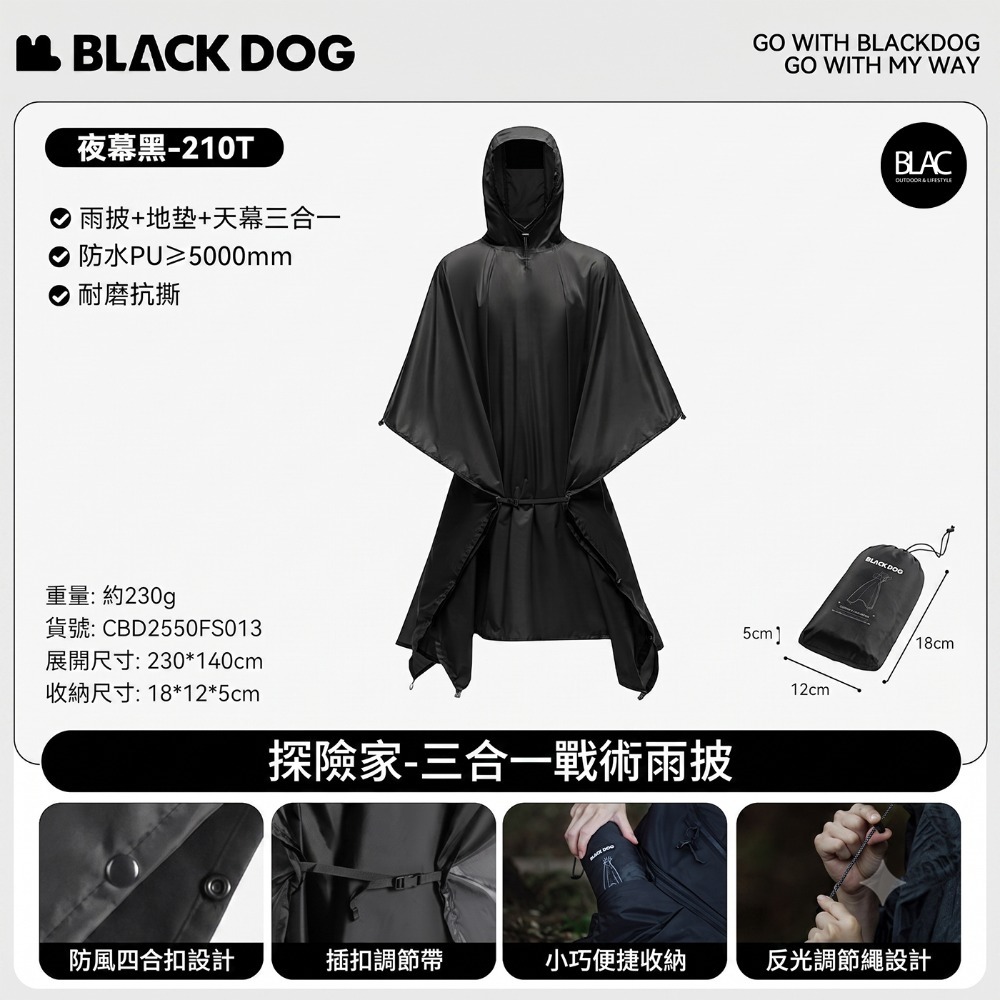 【BLAC黑客】BLACKDOG黑狗超潑水輕量雨衣登山釣魚露營機車通勤 矽塗層荷葉拒水 防水PU5000 230g輕量-規格圖10