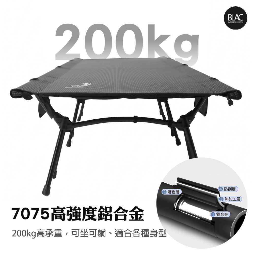 【BLAC黑客】Vidalido大力馬戶外露營行軍床折疊床 防水耐磨抗撕裂 7075鋁合金 76cm舒適加寬床面-細節圖5