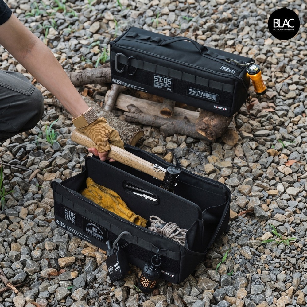 山趣露營工具收納包營釘營槌工具包工具箱收納袋【BLAC黑客】大開口雙層收納 內置硬質底板加厚珍珠綿ShineTrip-細節圖9