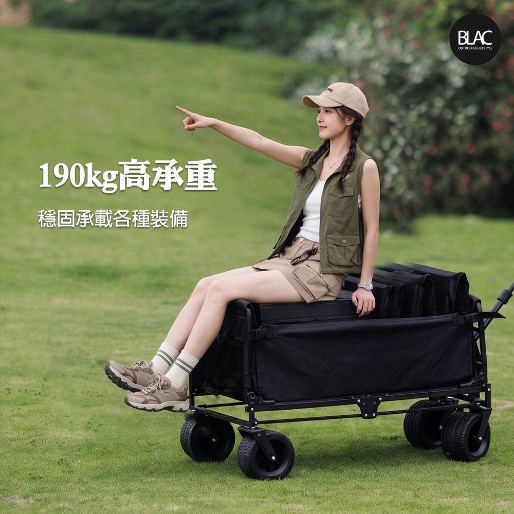 BLACKDOG黑狗露營推車購物推車兒童推車寵物推車【BLAC黑客】三面全開400L大容量190kg承重 越野寬輪-細節圖3