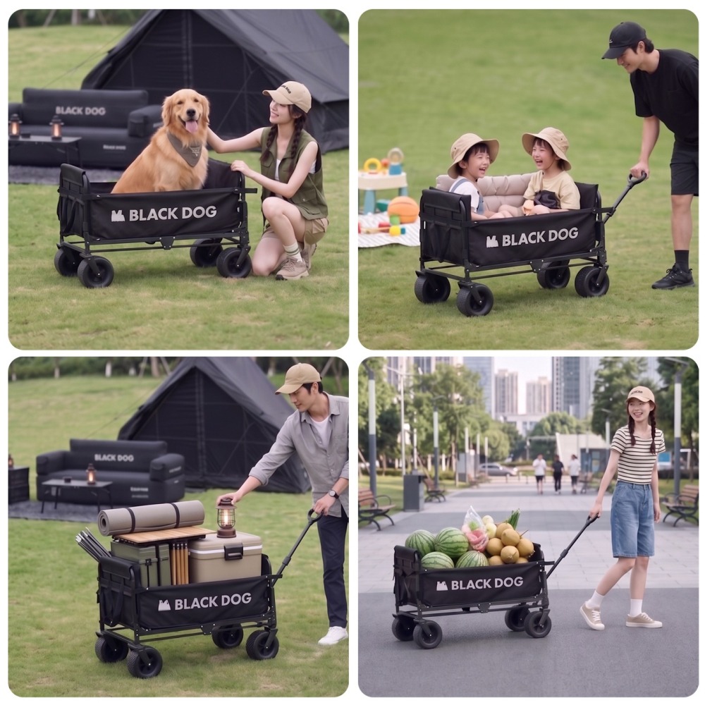 BLACKDOG黑狗露營推車購物推車兒童推車寵物推車【BLAC黑客】三面全開400L大容量190kg承重 越野寬輪-細節圖5