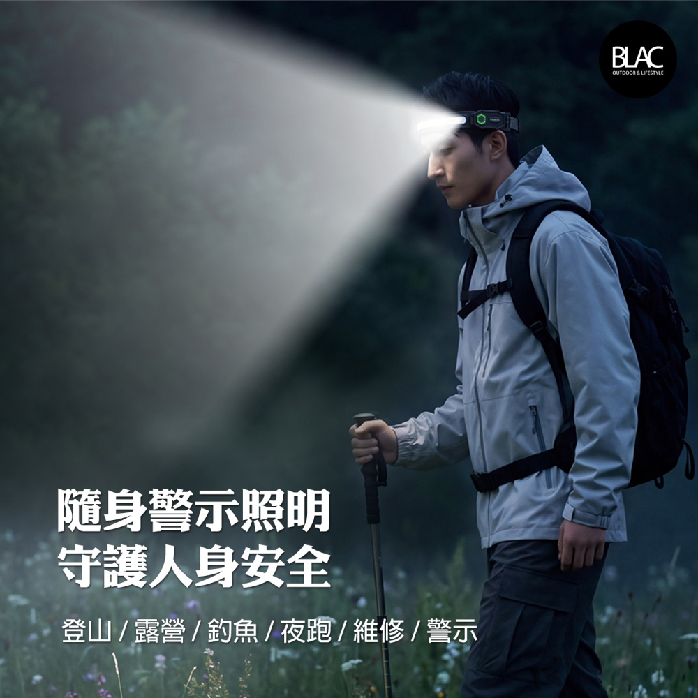 BLACKDOG黑狗户外照明警示燈發光手環運動手環 登山露營夜跑釣魚頭燈【BLAC黑客】頭戴手環磁吸三種模式-細節圖4