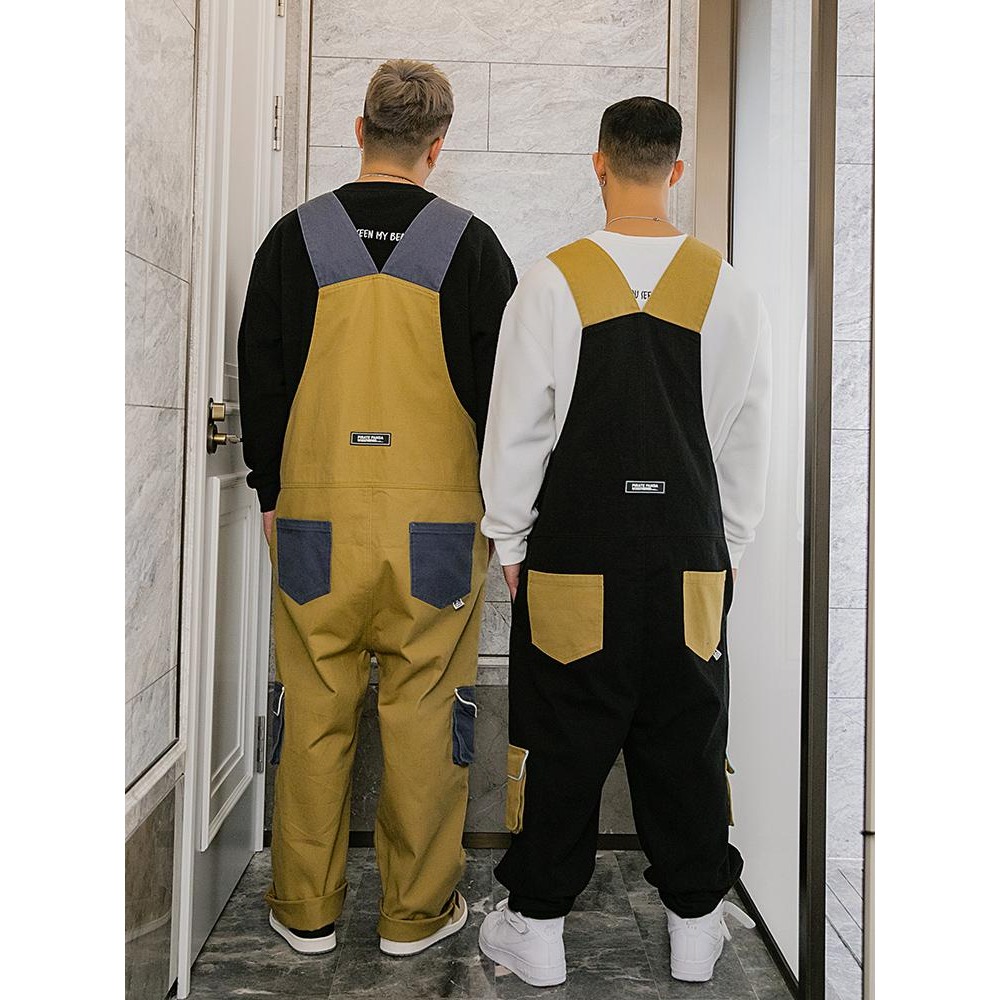 現貨 大尺碼 工裝連身吊帶褲 撞色 刺繡 工裝長褲 男 連身褲 大尺寸-細節圖3