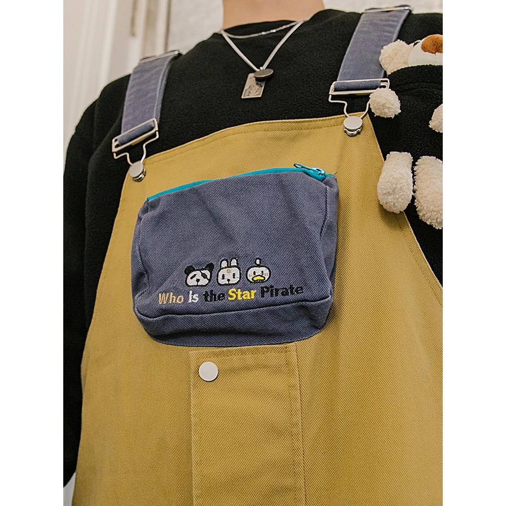 現貨 大尺碼 工裝連身吊帶褲 撞色 刺繡 工裝長褲 男 連身褲 大尺寸-細節圖4