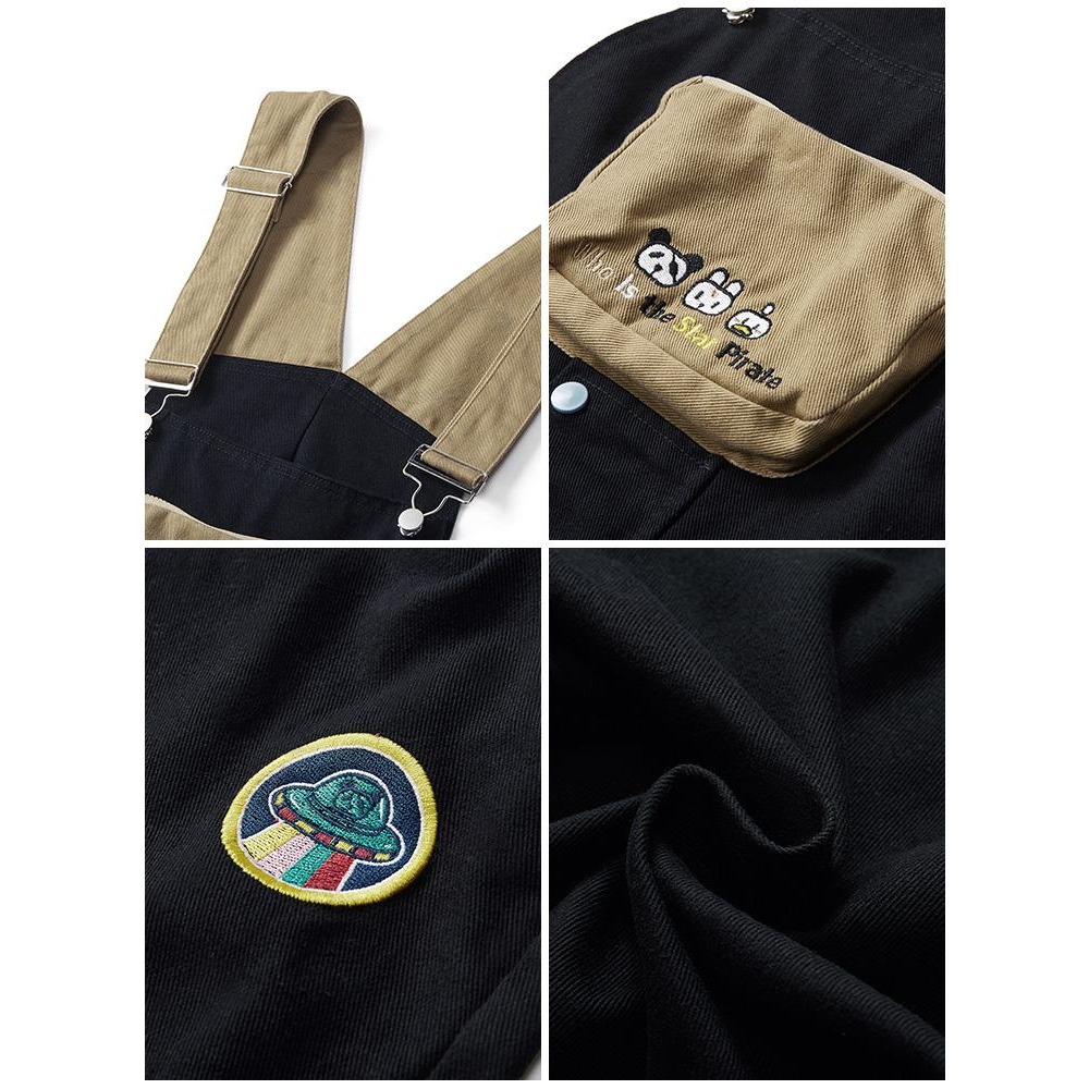 現貨 大尺碼 工裝連身吊帶褲 撞色 刺繡 工裝長褲 男 連身褲 大尺寸-細節圖5