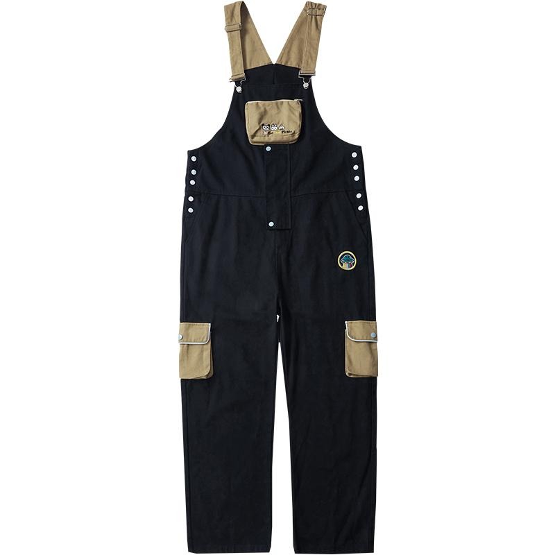 現貨 大尺碼 工裝連身吊帶褲 撞色 刺繡 工裝長褲 男 連身褲 大尺寸-細節圖7