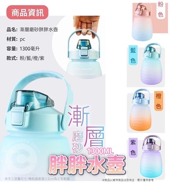 漸層磨砂胖胖吸管水壺-1300ML-細節圖2