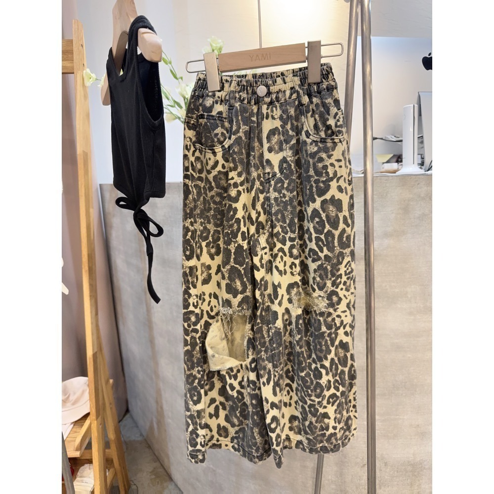 10429大女孩破洞豹紋褲8折-細節圖2