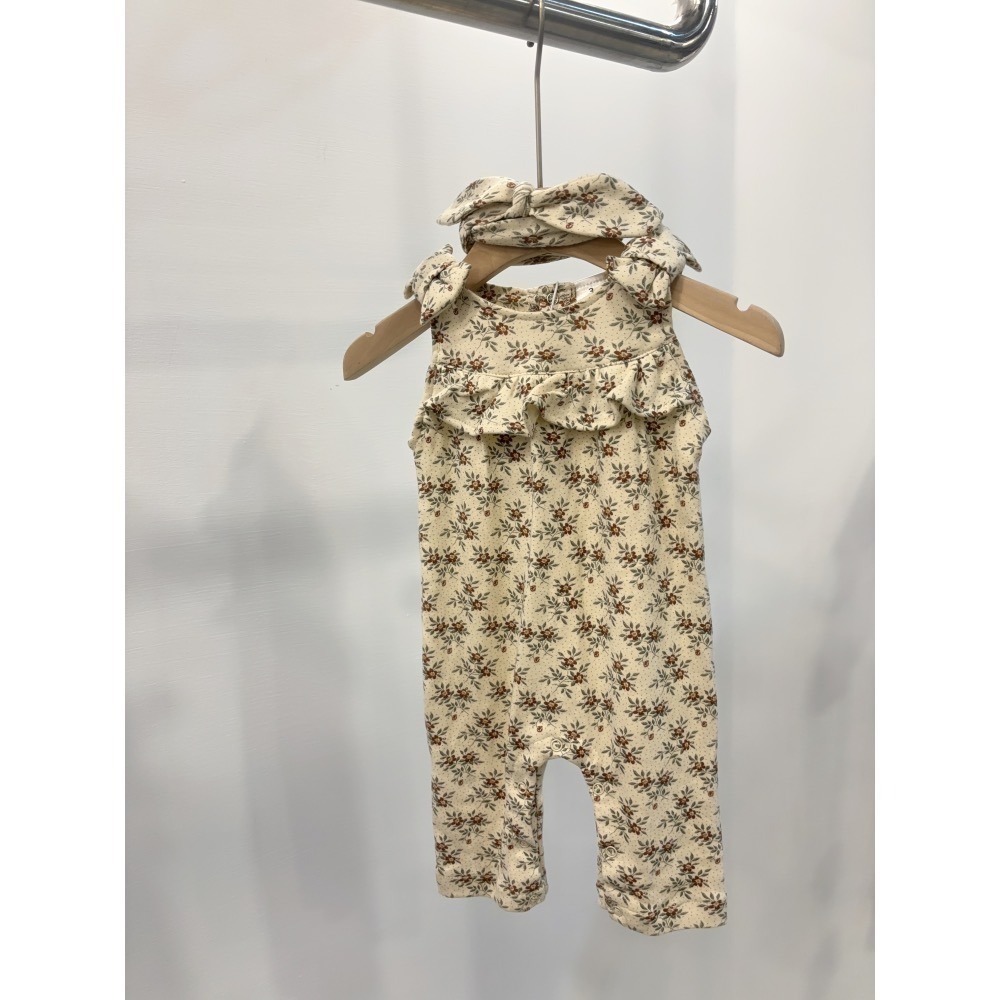 10482復古花/8折 藍花/7折髮帶連身兔裝/-細節圖2