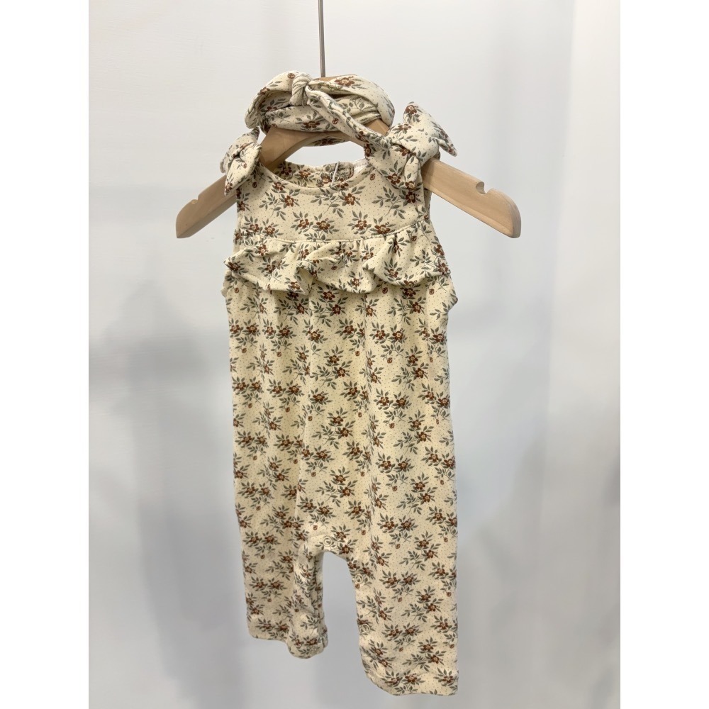 10482復古花/8折 藍花/7折髮帶連身兔裝/-細節圖5