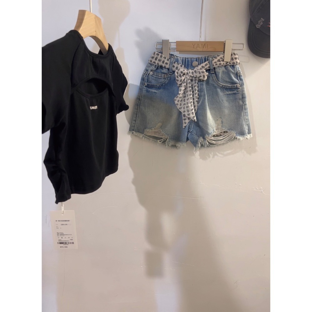 11016單一價大女孩絲帶牛仔短褲-細節圖2