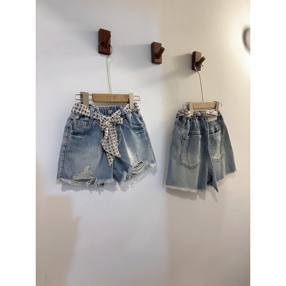11016單一價大女孩絲帶牛仔短褲-細節圖3