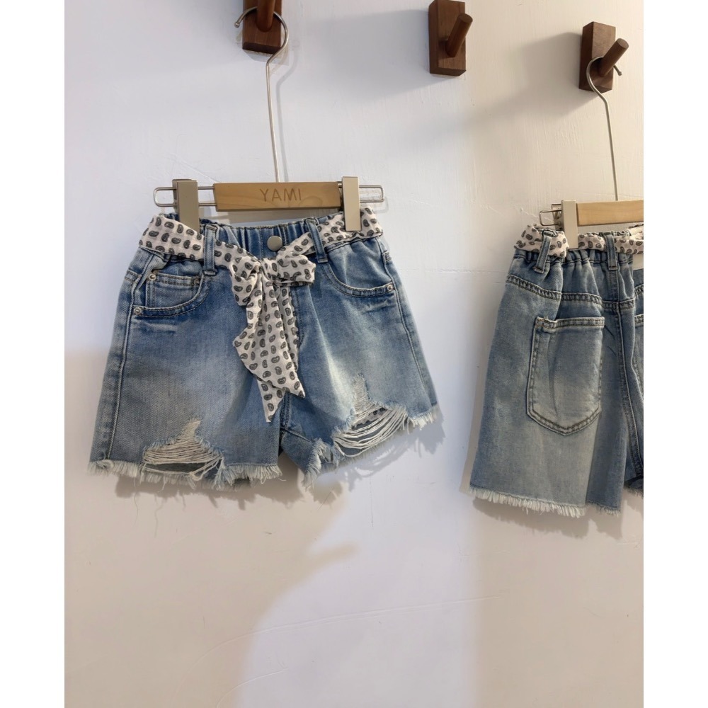 11016單一價大女孩絲帶牛仔短褲-細節圖4