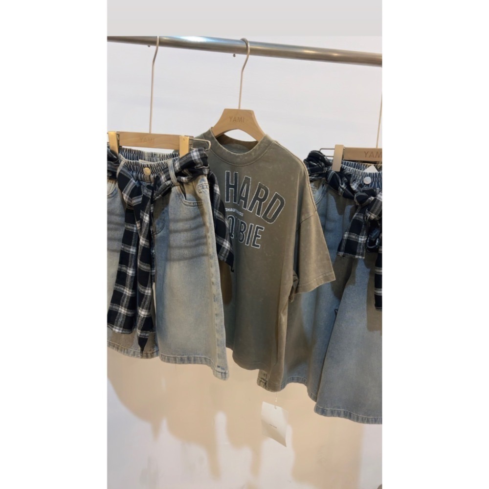 11026大男女孩格子綁腰五分褲-細節圖3