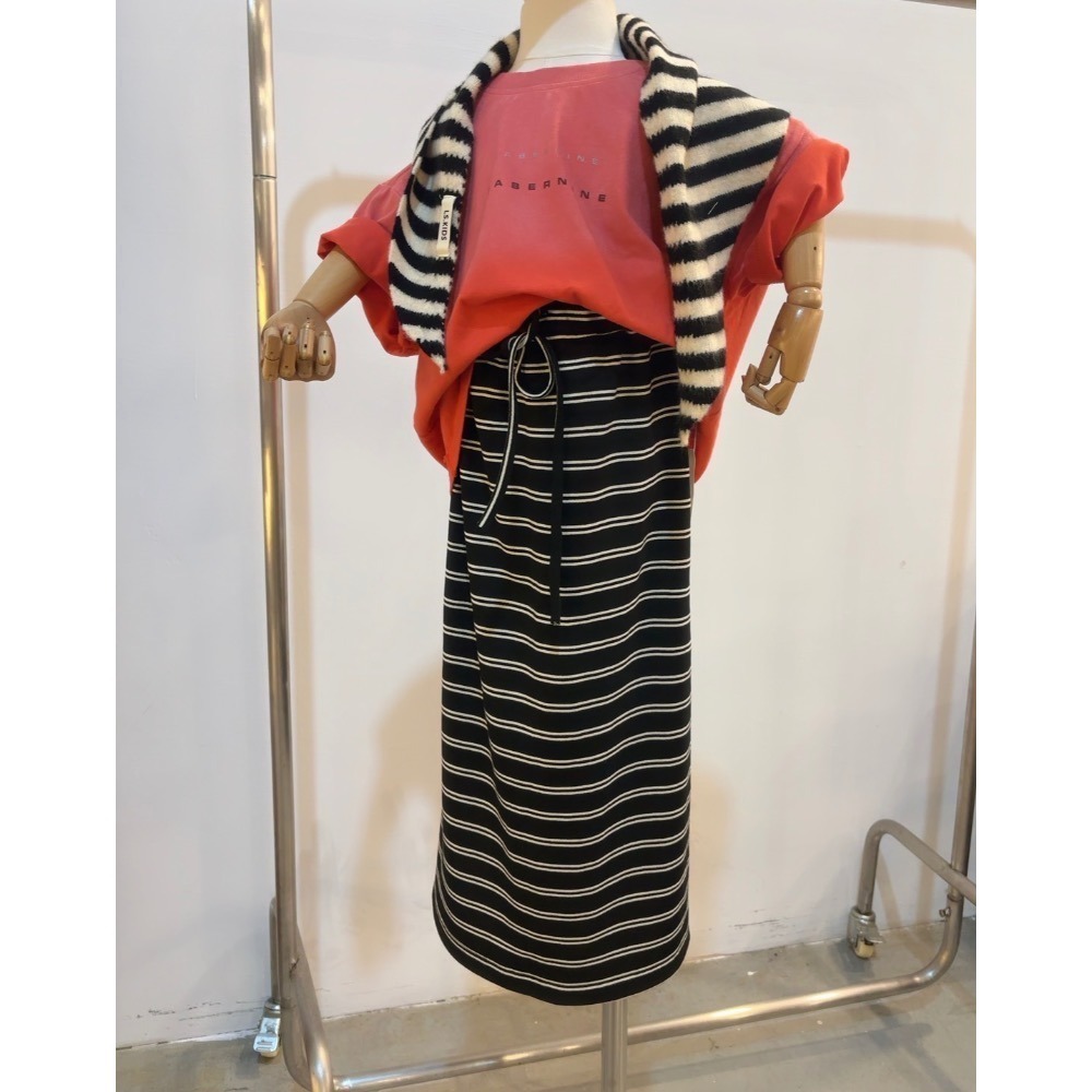 11062單一價大女孩橫條棉長裙-細節圖4