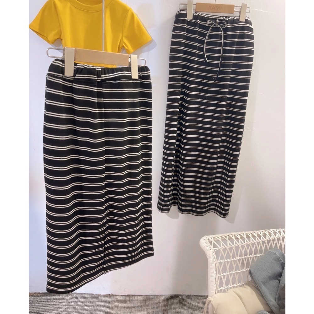 11062單一價大女孩橫條棉長裙-細節圖5