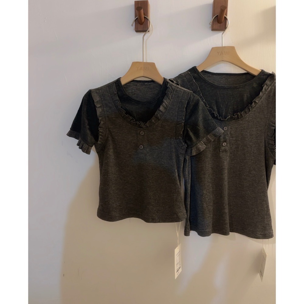 11023單一價大女孩假二件灰T-細節圖2