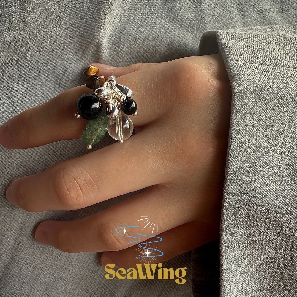 汐影 SeaWing｜S925銀  ✿綠意水晶串珠✿  瑪瑙 日系串珠 戒指 飾品  銀飾 純銀戒-細節圖2